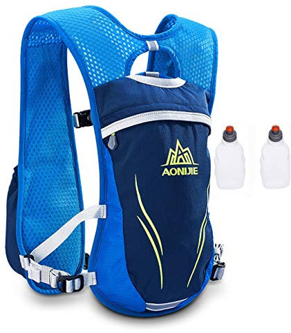 AONIJIE Unisex 5.5L Running Race Hidratación Chaleco Hidratación Pack Mochila (Azul+250ml botella)