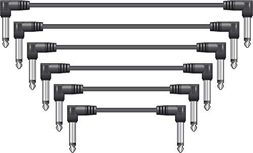 Citronic 6 Pack of Audio Patch Lead Set of 6.3mm Mono Jack Plug to 6.3mm Mono Jack Plug Cables for Effects Pedals Guitar and Audio Equipment 0.5 Metre Black