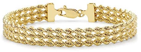 CARISSIMA 9 Karat Gold 3-strängiges Seilarmband von 18 cm/7 für Damen (Gelb, 7 Zoll)
