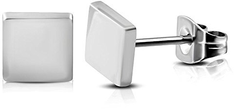 Bungsa Ohrstecker viereckig silber 6mm - 1 Paar Edelstahl (Ohrringe Ohrschmuck Ohrklemmen Quadrat Rechteck Damen Frauen Herren Mode Studs Earrings)