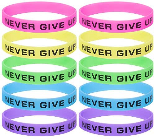 GOGO 10 Pezzi Braccialetti in Silicone Never Give Up, Braccialetti in Gomma Che Si Illuminano al Buio, Braccialetti motivazionali, Forniture per Feste