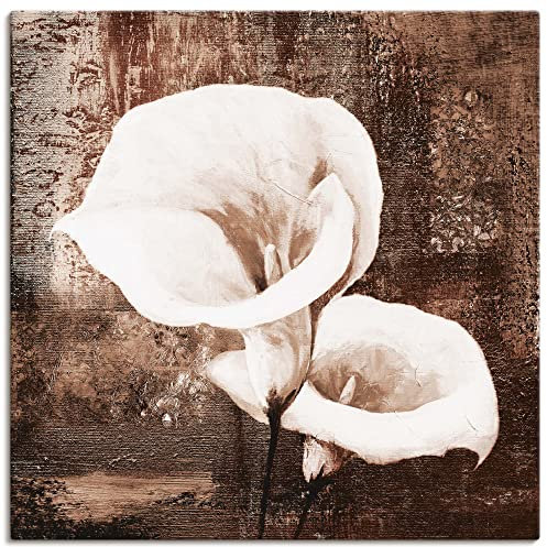 ARTLAND Wanddeko Leinwand Bilder Wandbild 50 x 50 cm Blumen Calla Malerei Braun A9AT Klassische Callas