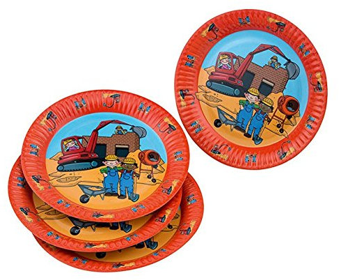 8 Teller * Baustelle * für Mottoparty und Kindergeburtstag von TIB // Kinder Geburtstag Party Fete Set Jungen Pappteller Partyteller Plates Bauarbeiter Baumeister