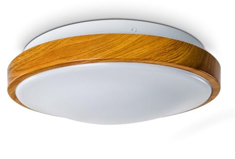 Bad Deckenleuchte in Holz-Optik - Deckenlicht für Badezimmer mit warmweißem Licht für gemütliche Atmosphäre - Badlampe Sora Wood mit modernem Holz-Dekor