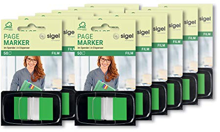 SIGEL HN493/12 Haftmarker im Spender, grün, 12 Stück á 50 Streifen im Format 25 x 43 mm