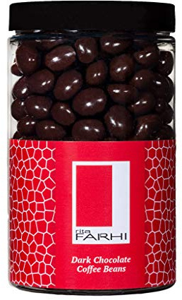 Rita Farhi Dark Chocolate Covered Coffee Beans in a Gift Jar - Chocolate Espresso Beans - 290 grams - Palm Oil Free
