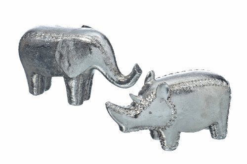 Bella-Vita Dapo Trendige Dekofiguren in Silber Elefant + Nashorn Kunstharz Tierfigur Dekoartikel Figur