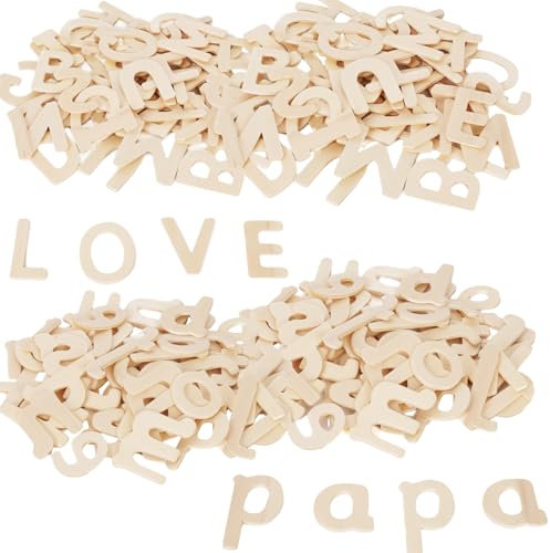 Kids B Crafty Wooden Letters for Crafts – 120pcs Alphabet Set with 60 Uppercase & 60 Lowercase – Wooden Alphabet Letters for Signs, Names, Scrapbooks & Learning