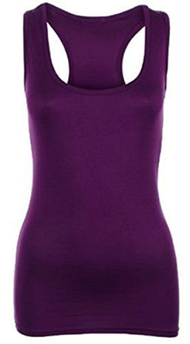 Damen Schlicht Racerback Muskel T-Shirt Damen Ärmellos Lang Maxi Fitnessstudio Bodycon Weste - Lila, M/L (EU 40-42)