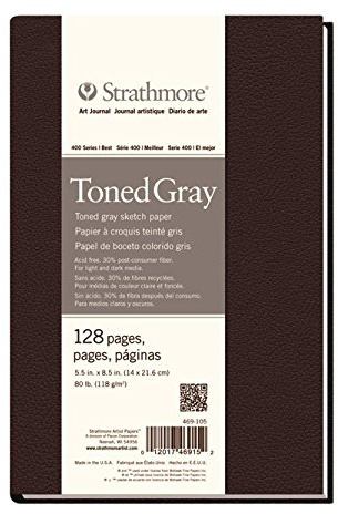 Strathmore 400 Series Hardcover Toned Sketch Journal, 80 lb. Paper, 5.5 X 8.5 inches, Gray, 128 Pages (469-105)