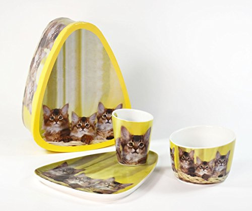 Kinderset 3tlg Porzellan Katzenbabys Katze Frühstücksset Kinder .Kindergeschirr