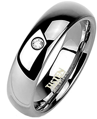 Tapsi´s Coolbodyart® Partner Ehe Ring Titan Wolfram Zirkonia 6mm Breit Silber Poliert 63(20)