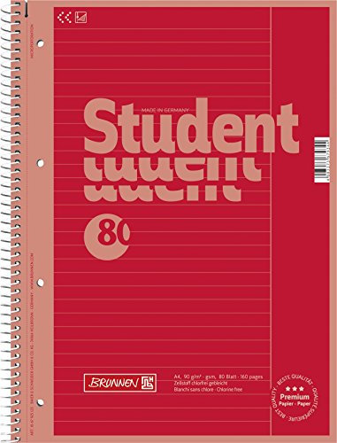 BRUNNEN Collegeblock Premium Student Colour Code | A4, Lineatur 25, 80 Blatt, red