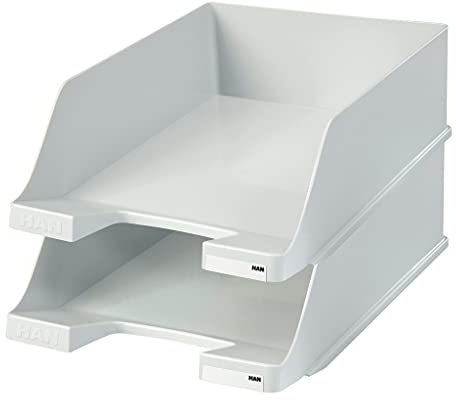 HAN Briefablage KLASSIK XXL - 2 STÜCK, DIN A4/C4, extra hohe Ausführung, Schreibtisch Organizer, Bürobedarf, Büromaterial, Briefkorb, Dokumentenablage, 1047-11, lichtgrau