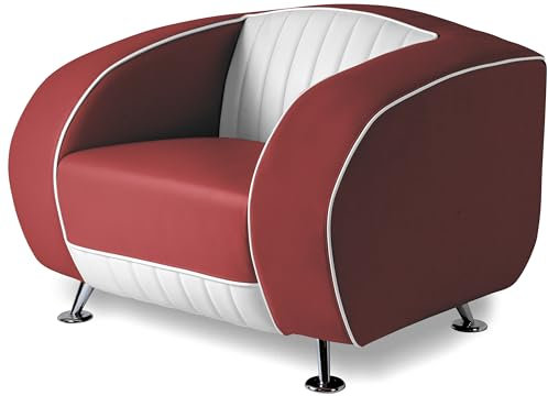 Bel Air Amerikanischer Sessel Retro Style Möbel usa 50er Sofa Designer Sessel Gastronomie Möbel Freischwinger (Ruby/White)