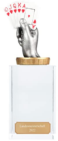 pokalspezialist Pokal, Trophäe Skat mit Glassockel Skatturnier 18cm hoch/Skatpokal Größe L mit Gravur