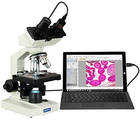 AmScope M82EZ-C50S OMAX Lab LED Compound Binokularmikroskop mit 5MP Kamera und mechanischem Tisch, 40x-2500x