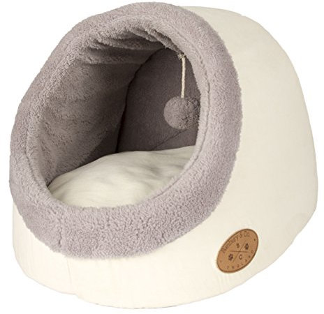 Banbury & Co Luxus-Katzenbett in Grau mit Schaffellimitat, integriertem Hänge-Spielzeug und herausnehmbarem, waschbarem Kissen für Katzen