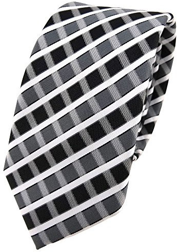 TigerTie - schmale Designer Krawatte in anthrazit grau silber weiss gestreift