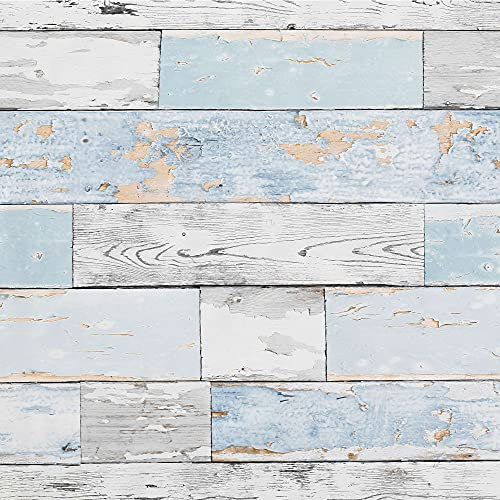 Wachstuch-Tischdecke Scrapwood (8,50€ / Meter) Meterware Holz Bohlen Paneele abwaschbar grau weiß hellblau Holz-Optik Outdoor-Tischdecke Breite: 140cm Länge: 100cm