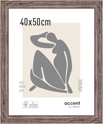 accent by nielsen Bilderrahmen, 40 x 50 cm, Holz, Braun, Posterrahmen zum Aufhängen im Hoch- & Querformat, Echtglas, Vintage