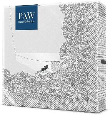 PAW - Servietten 3-lagig (33 x 33 cm) I 20 Stück I Perfekt für Kommunion, Hochzeit, Konfirmation und Feiern I Papierservietten Bunt I Besondere Anlässe, Ornamente, Silber I Royal Lace