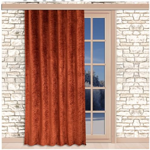 SeGaTeX home fashion Thermo Chenille Flóki Deko-Vorhang Terra mit Universal-Reihband (Kräuselband) Thermo-Wärmevorhang Deko-Schal 225 x 130 cm