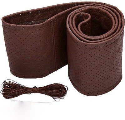 phil trade Lenkradbezug echt Leder braun gelocht 37-39 cm zum Schnüren Lenkrad Schoner