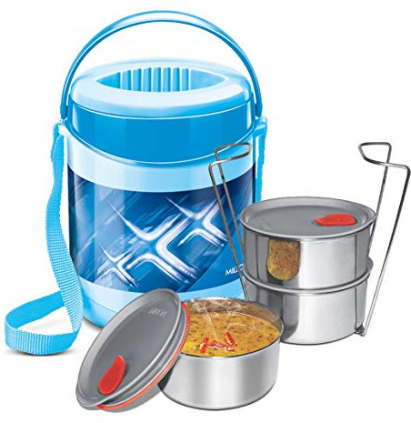MILTON Lunch Box For Office Econa Delux 3 Container Hot Tiffin (Blue)