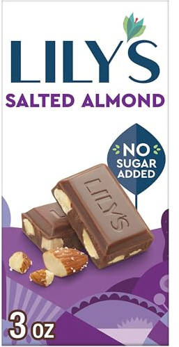 LILY'S Salted Almond Milk Chocolate Style No Sugar Added, Sweets Bar, 3 oz