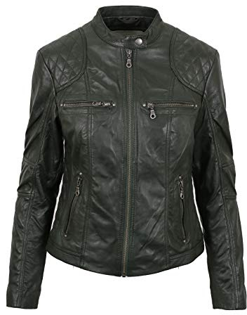 PAUL BERMAN Ladies Real Leather Dark Green Biker Jacket 10