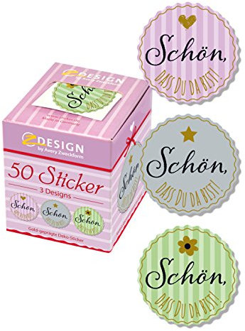 AVERY Zweckform Geschenkaufkleber 50 Stück Art. 56855 (Etiketten, Papiersticker mit Goldprägung, 38 mm im Spender, Glückwunsch, Geschenke, Einladungen) Sticker auf Rolle