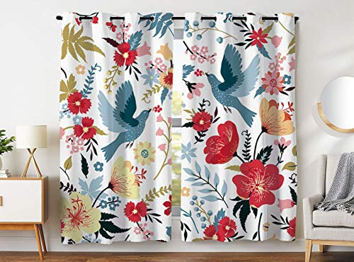 YISUMEI Bedruckte Blickdichter Vorhang mit Ösen,2 Stück,Blumen Vogel Malerei,245 x 140cm(H x B)