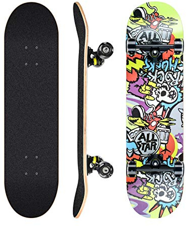Skateboards für Anfänger, 78,7 x 20,3 cm, komplettes Skateboard für Kinder, Teenager, Erwachsene, 8-lagiges Ahorn-Doppel-Kick-Deck mit konkavem Cruiser-Trick-Skateboard mit Multifunktionsskate