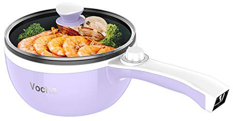 Vocha Electric Hot Pot, 1.5L Mini Portable Electric Pan Non-Stick, Multi-Cooker with Lid for Travel/Dormitory, Silicone Spatula Included (Purple)