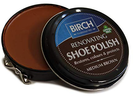 BIRCH Medium Brown Shoe Polish 50ml - High Pigment Leather Restorer with Carnauba Wax | Cleans, Conditions & Protects | Restores Colour & Shine | Easy-Open Tin for Shoes, Boots & Leather Goods
