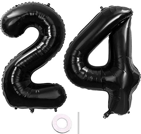 40 Zoll 2 Luftballons Zahle 24 jahre Geburtstag deko Schwarz XXL 100cm Zahlenballon 24 Schwarz Nummer Riesen Folienballon 24 Ballon Zahl 24 Heliumballon Luftballons 24 Geburtstag Deko mann frauen(24)