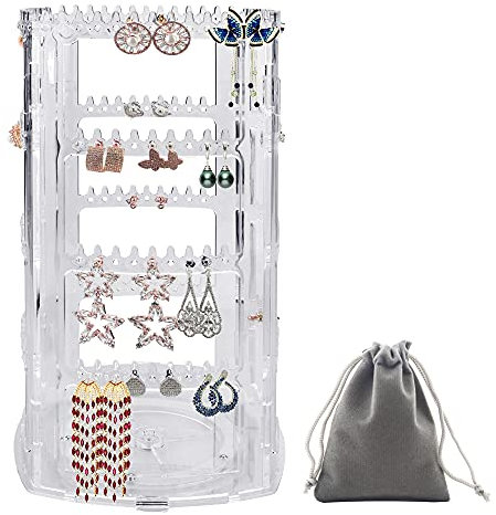 Speacour Halskettenhalter, 4 Etagen, 360° drehbar, Ohrringhalter, transparent, Schmuckaufhänger, Armband, Display-Rack, 236 Löcher und 248 Rillen für Ohrringe, Armbänder, Halsketten