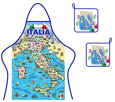 Generico Set tablier + 2 maniques tissu coton Italie carte produits italiens