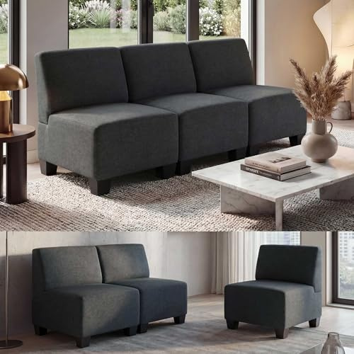 Mendler Modular 3-Sitzer Sofa Couch Lyon - anthrazit-grau, ohne Armlehnen | Stoff/Textil
