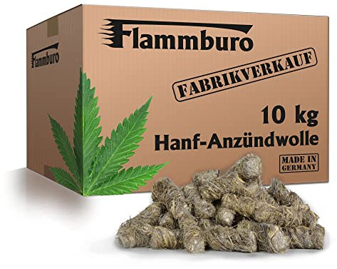 10 kg FLAMMBURO Anzündwolle, Kaminanzünder, Ofenanzünder - Holzfreie Anzünder aus Hanffasern - Noch nachhaltiger - 100% nachwachsende und pflanzliche Rohstoffe (10kg-Vorratskarton)