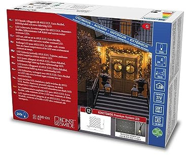 Konstsmide LED Premium System Erweiterung, Lichternetz, 240 bernsteinfarbene Dioden, Außen, schwarzes Soft-Kabel - 4943-817
