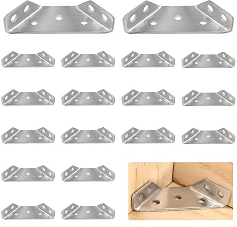 Lot de 20 connecteurs d'angle universels en acier inoxydable pour meubles, supports d'angle triangulaires pour étagères, fixations de meubles, connecteurs d'angle pour placard, chaise
