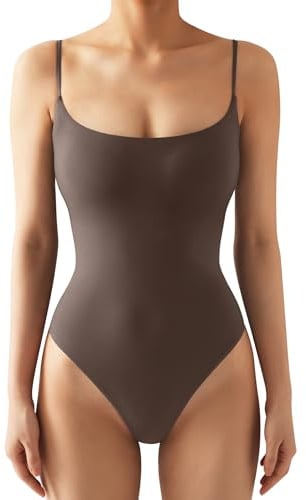 SUUKSESS Women Sexy Square Neck Thong Bodysuit Backless Cami Bodysuit Top