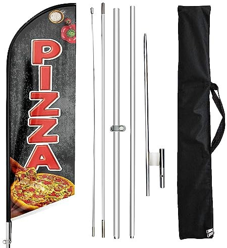 FSFLAG Pizza-Federflagge Swooper mit Fahnenmast und Erdnagel, Pizza-Schild-Flagge, 3,6 m, windstilles Banner für Innen- und Außenwerbung