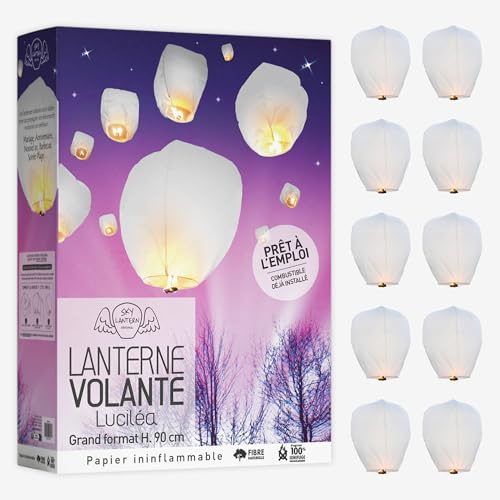 10 farolillos voladores blancos 50 x 80 – Papel irrompible – 100% ignífugo – 100% biodegradable – sin metal – Quemador incluido y ya montado – Robo y seguridad garantizados – N°1 en Francia (10, Ovale