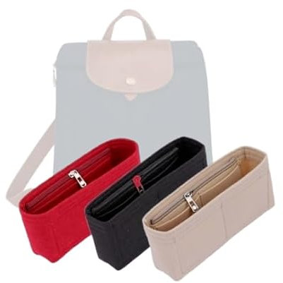 LinerLink Taschen-Organizer für Longchamp Le Pliage Original-Rucksack (L x H x T): 26 x 28 x 10 cm, handgefertigter Tascheneinsatz, 2 mm Filztascheneinsatz, Damen-Handtaschenformer (schwarz, Stil B: