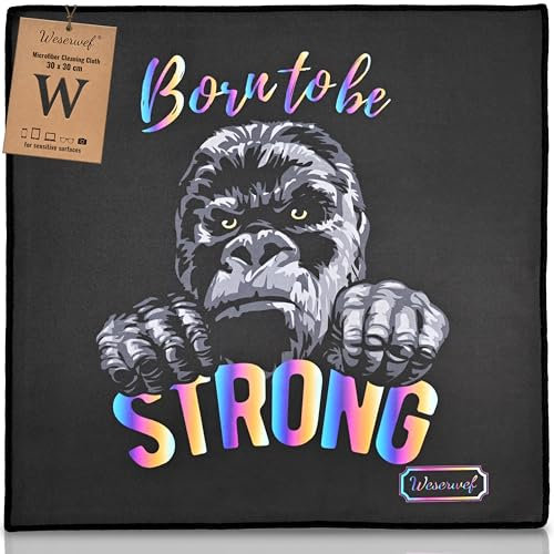WESERWEF Design Microfiber Glasses Cleaning Cloth, Premium Cleaning Cloths for Spectacles, Lens, Screens, Tablets, Eyeglasses, 12 x 12, Ultra-Soft & Scratch-Free (Gorilla)