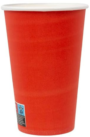 Monouso | 20 Vasos de Cartón, 600ml, Color Rojo, Ø9,4cm, Vasos de Fiesta, Apto para Bebidas Frías y Calientes, Apto para Microondas, Reciclable