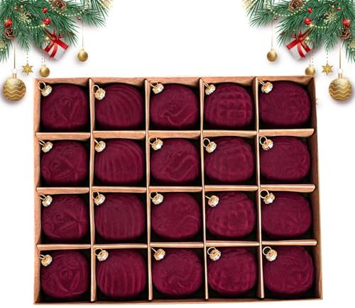 Rot 20 Stück Samt Weihnachtskugeln Samt Weihnachtsbaum Anhänger Samt Ornamente für Weihnachtsbaumschmuck Beflockt Bruchsicher Weihnachtsschmuck Set Per Albero Di Natale Decorazioni